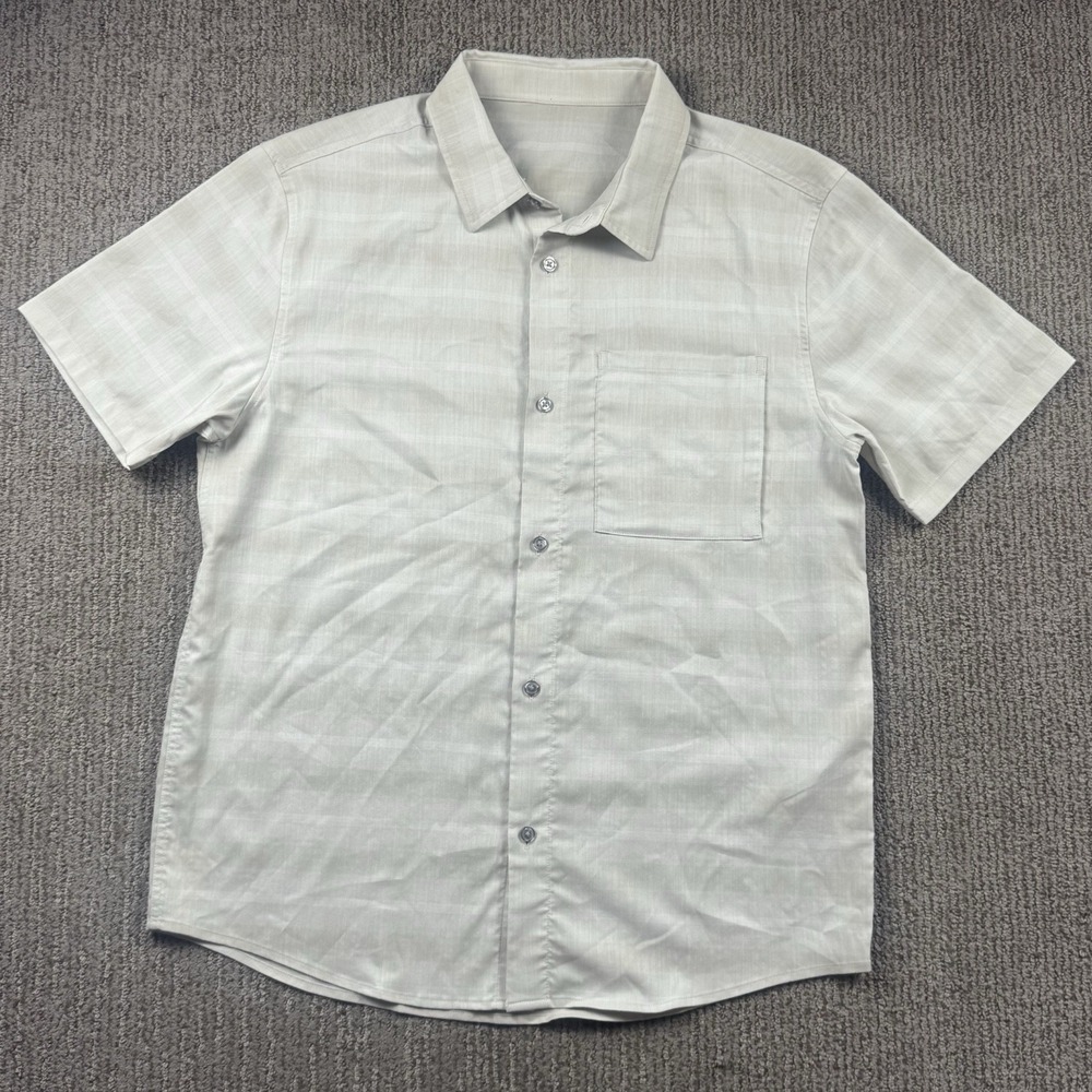 Vuori Mens L Short Sleeve Plaid Button Down Shirt Sandalwood Cotton Blend